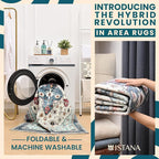 Istana Area Rug 2x4 - White Cream & Blue 2x4 Washable Rug Non Slip - Pet Friendly Living Room Rug - Non Shedding Washable Rugs for Bedroom - Foldable Bathroom Rugs