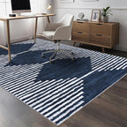 HelloTree Area Rug for Living Room 6x9 Washable Geometric Moroccan Rug Stripe Farmhouse Bohemian Minimalistic Non Slip Non Shedding Ultra Thin Soft Rug for Bedroom Office DiningRoom Nursery-Blue