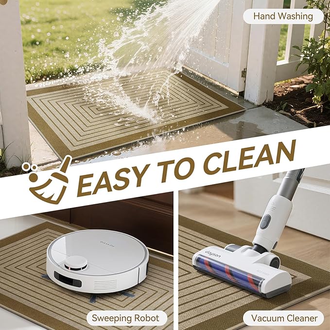 Front Door Mat 31''x47'', Absorbent Muddy Dirt Resist Washable Non Slip Low-Profile Indoor Doormat, Easy Clean Welcome Entryway Door Mats, Brown