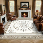 SOULFUL Medium Pile 8x10 Rugs for Living Room - Cozy Soft Underfoot Large Area Rug - Brown Boho Floral - Washable Non-Slip - Perfect for Bedroom Kids Room Under Dining Table Office