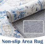 jinchan Kelda Runner Rug 3x8 Washable Rug Soft Hallway Runner Indoor Vintage Print Floor Cover Retro Distressed Lightweight Non-Slip Thin Carpet for Bathroom Kitchen Living Room Bedroom Blue