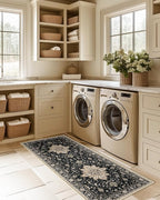 Area Rugs 2'x5' Washable Non-Slip, Floral Vintage Distress Print Pattern Medallion Carpet for Living Room Bedroom Dining Room, Black Brown Neutral Dark Tan
