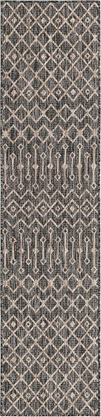 Unique Loom Outdoor Trellis Collection Area Rug - Tribal Trellis (2' x 8' Runner, Charcoal Gray/ Natural)