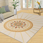 Boho Sun Area Rugs 5x7ft, Minimalist Line Rugs for Living Room, Geometric Solar Floor Rug Sturdy and Non-Shedding for Bedroom Hardwood Floors Teen Room