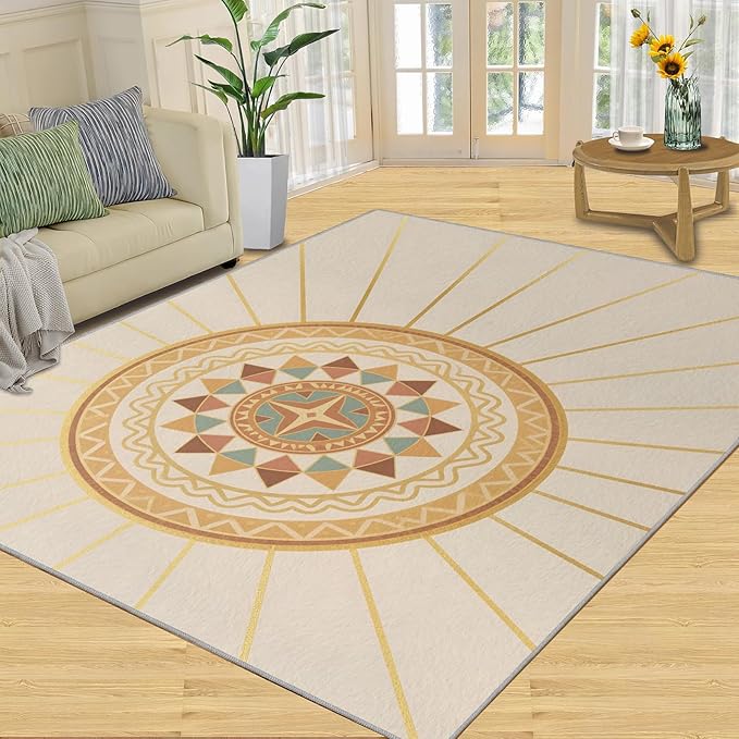 Boho Sun Runner Rugs 3x6ft, Minimalist Line Bedside Rug, Geometric Solar Laundry Rug with Non Slip Backing for Bedroom Kitchen Sink Front Door Entryway Indoor