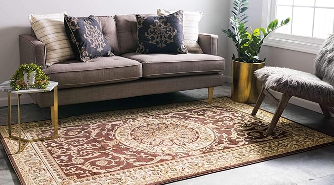 Unique Loom Versailles Collection Traditional Classic Medallion Floral Motif Area Rug (8' 0 x 11' 0 Rectangular, Brown/ Ivory)