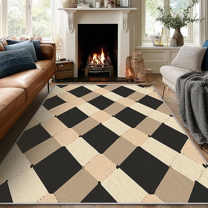 Washable 3x4 Modern Geometric Rug Living Room, Abstract Diamond Design Area Rugs for Bedroom, Modern Geometric Home Decor Carpet, Low Pile, Non Slip, Kids & Pet Friendly (N4148)