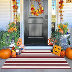 KOZYFLY Striped Outdoor Rug 3x5 Ft Red and White Christmas Front Door Rug Woven Area Rug Washable Doormats Indoor Entrance Mat for Kitchen Entryway Patio Front Porch Holiday Decor