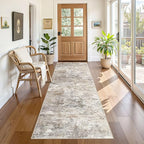 3X8 Washable Runner Rug for Hallway: Soft Neutral Modern Abstract Area Rug - Non-Slip Low Pile Long Throw Indoor Carpet for Kitchen Entryway Kitchen Bedroom Laundry Bathroom - Brown Grey