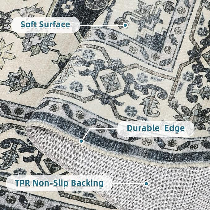 Dripex 9x12 Area Rugs - Stain Resistant Washable Rug Distressed Rugs for Living Room Dining Room Bedroom Anti-Slip Low-Pile and Soft Accent Rug Farmhouse Office Home Decor, Pet & Child Friendly
