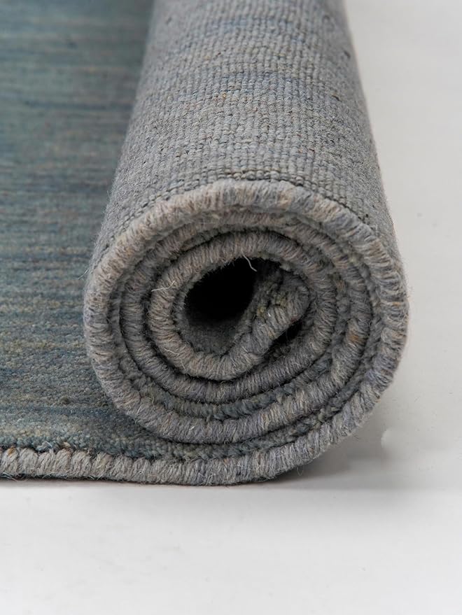 Hand Knotted Loom Wool ECO-Friendly Area Rugs - 6'x6', Square, Light Blue Color, Solid Plain Design, High Pile Handmade Anti Skid Area Rugs for Living Room, Bed Room (L00111)