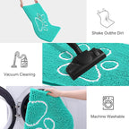 Smiry Dog Door Mat for Muddy Paws, Absorbent Dirt Trapper Non Slip Quick Dry Washable Chenille Mat for Mud Dogs, Entry Rug for Indoor and Outdoor (59x35 Inches, Turquoise and White)