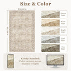 Washable Neutral 5x8 Area Rugs, Vintage Farmhouse Earth Tone Beige Taupe Carpet for Living Room Bedroom, Low Pile Thin Rug with Non Slip Rubber Backing for Dining Room Nursery Home Office