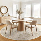 8x8 Beige Round Rug 8ft Living Room Circle Rug Vintage Round Area Rug Non Slip Indoor Carpet for Apartment