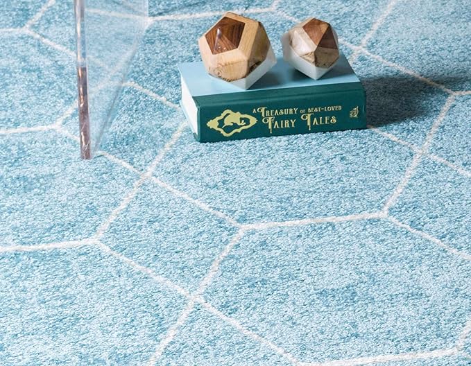 Unique Loom Trellis Frieze Collection Area Rug - Geometric (10' x 14' 1", Light Blue/ Ivory)
