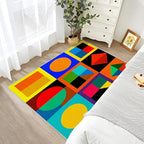 Geometric Large Rug - 7x9 Area Rug - Colorful Abstract Modern Funky Rugs for Living Room Non Slip Low Pile Machine Washable Dining Room Rugs, Geometric Carpet Home Decor & Gifts