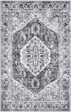 KOZYFLY Area Rug 4x6 Ft Washable Rugs for Entryway Non Slip Kitchen Mats for Floor Rugs for Living Room Printed Faux Wool Vintage Throw Rug for Entrance Bedroom Kitchen Living Room, Grey