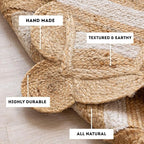 HOMEMONDE Scallop Jute Rug - 5'x8' Natural Fiber Boho Farmhouse Style Décor - Handmade Rustic Vintage Braided Area Rug for Bedroom, Living Room, Dining Area, Kitchen
