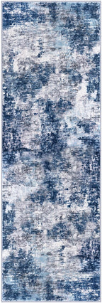 Modern Abstract Runner Rug 2x6, Grey Navy Blue Colorful Washable Kitchen Runner Non-Slip Soft Hallway Rug Runner Thin Print Faux Wool Carpet for Entryway Bedroom Laundry Room Indoor Home Decor