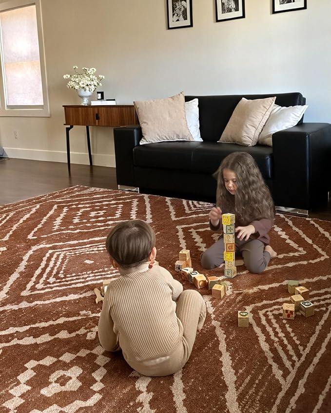 Area Rug 2x5 Rug Machine Washable Non-Slip Low Pile Print Pattern Western Rug for Living Room Bedroom Entryway Tribal Series-Yellowbrown/Cream