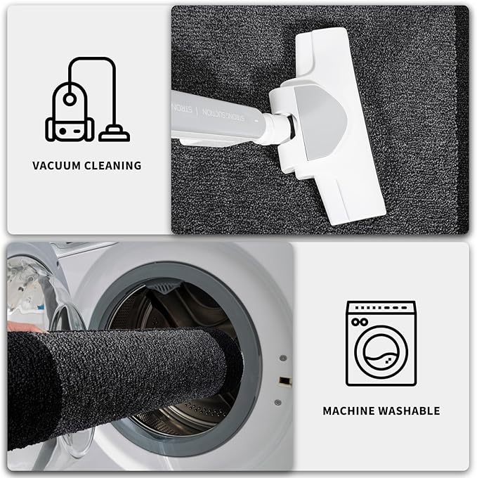 PURRUGS Dirt Trapping Door Mat 24" x 96", Non-Slip/Skid Machine Washable Entryway Rug, Shoes Scraper, Throw Rug, Super Absorbent Area Rug for Muddy Wet Shoes and Paws, Bluish Grey & Charcoal