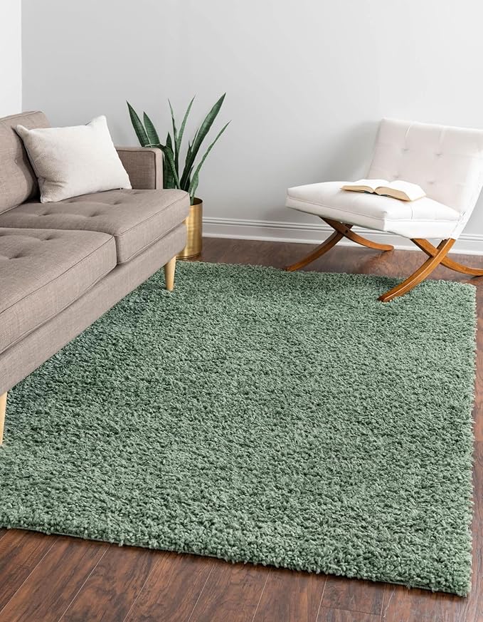 Unique Loom Davos Shag Collection Area Rug - Solid (10' x 14' 1" Rectangle, Sage)