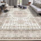8x10 Area Rug Washable Living Room Carpet Bedroom Rug, Retro Accent Throw Distressed Rug, Easy Cleaning (Cream Beige)