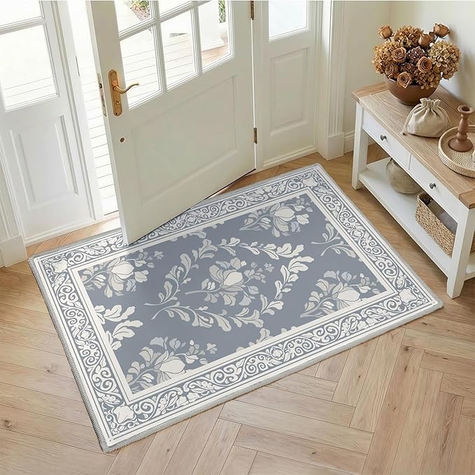 SOULFUL Medium Pile 3x5 Area Rug - Soft Underfoot Small Entryway Rug - Greige Boho Floral - Washable Non-Slip - Perfect for Living Room Bedroom Foot Kids Room Reading Nook