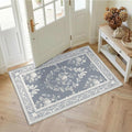 SOULFUL Medium Pile 2x3 Entryway Rug - Soft Underfoot Small Area Rug - Greige Boho Floral - Washable Non-Slip - Perfect for Hallway Kitchen Bedroom Bathroom Indoor Entrance