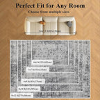 Washable Area Rugs 8x10, Large Rugs for Living Room, Carpet for Bedroom, Soft Faux Wool Retro Dining Room Rug, Non-Slip Backing Resistant Low Pile Vintage Print Rug for Home Office (White/Grey)