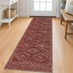 KILOCOCO Boho Kitchen Runner Rug 2x6 Washable Runner Rug, Soft Runners for Hallways Non Slip Printed Distressed Laundry Room Rug, Low-Pile Rug for Entryway/Bedroom/Living Room, Burnt Orange/Red