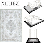 Area Rug 6x9 Living Room Rug, Machine Washable Vintage Distressed Medallion Rug Non-Slip Soft Low Pile Large Indoor Rugs for Bedroom Kitchen Dining Room Office(Taupe,6'x9')