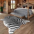 AROGAN Premium Faux Zebra Hide Rug 5.2 x 6.2 Feet, Sturdy and Large Size Bear Print Rugs, Suitable for Bedroom Living Room Western Decor, Faux Fur Animal Carpet, Black and White