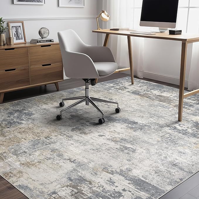 7x9 Area Rug Living Room Rugs - Washable Neutral Modern Abstract Soft Thin Large Rug Indoor Floor No Slip Rug Carpet for Bedroom Under Dining Table Home Office Decor - Blue Grey