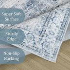Morebes Vintage Hallway Runner Rug 12 ft, Extra Long Washable Kitchen Rug Runner Non-Slip, Soft Indoor Floor Throw Carpet for Hall Living Room Dining Room Office Farmhouse, Blue-Gray