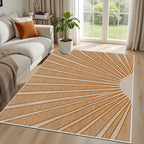 Boho Sun Print Area Rug for Living Room 5x7, Modern Abstract Non-Slip Washable Rugs, Soft Stripe Minimalism Carpet for Bedroom, Nursery, Entryway, Dining Room & Office Decor, Orange White