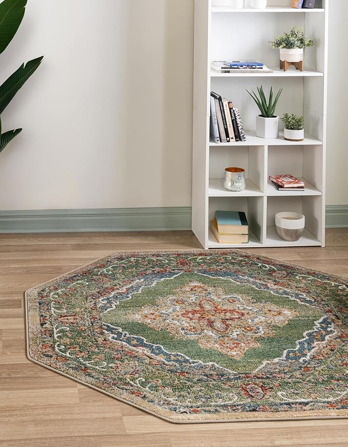Unique Loom Isabella Collection Area Rug - Rossellini (5' 1" Octagon, Green/ Blue)