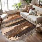 Ciicool 4ft Round Washable Rug, Modern Abstract Circle Rugs, Non-Slip Thin Lightweight Rug Brown Black Circular Print Distressed Carpet for Bedroom Living Room Under Dining Table Home Office Decor
