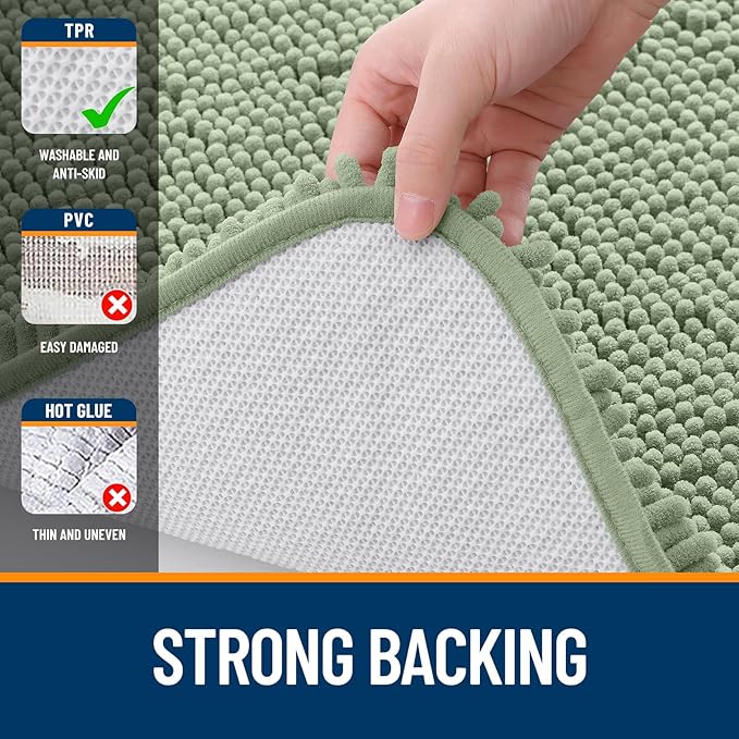 OLANLY Bathroom Rugs 47x20, Extra Soft Absorbent Chenille Bath Rugs, Rubber Backing Quick Dry, Machine Washable Bath Mats for Bathroom Floor, Tub and Shower, Home Decor Accessories, Sage Green