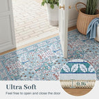 8x10 Area Rugs Living Room Rug - Floral Vintage Forest Washable Carpet, Low Pile Non-Slip Stain Resistance Boho Soft Large Carpet for Bedroom, Dining Room, Office, Farmhouse (8'x10' Blue/Pink)