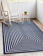 Unique Loom Sabrina Soto Outdoor Collection Geometric, Modern, Vibrant, Carved Area Rug (5' 0 x 8' 0 Rectangular, Navy Blue/ Ivory)