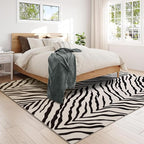 YIHOUSE Tiger Washable Area Rugs 8'x10', Black and Beige Modern Rug for Living Room, Bedroom, Ultra Thin Animal Stripe Print Rug for Girls Boys Nursery, Playroom, Dorm Room