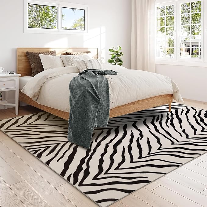 YIHOUSE Tiger Washable Area Rugs 8'x10', Black and Beige Modern Rug for Living Room, Bedroom, Ultra Thin Animal Stripe Print Rug for Girls Boys Nursery, Playroom, Dorm Room