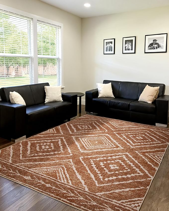 Area Rug 6x9 Rug Machine Washable Non-Slip Low Pile Print Pattern Western Rug for Living Room Bedroom Entryway Tribal Series -Yellowbrown/Cream
