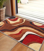 YIHOUSE Burnt Orange Rug 2x3 Washable,Farmhouse Brown Retro Carpets,Geometric Abstract Wavy Rug for Bedroom,Unique Colorful Rugs for Living Room,Dining Room,Bedside Rugs