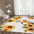 Sunflower Rug 5' x 7' Large Oil Painting Artwork Rugs for Living Room Bedroom, Non Slip Washable Low-Pile Soft Indoor Floor Throw Carpet for Apartment Bathroom Dining Room