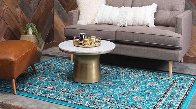 Unique Loom Sialk Hill Collection Area Rug - Washington (9' x 12' Rectangle Turquoise/Black)