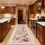 Washable Begie Red 2'6" x 10' Runners for Hallways, Non Slip Long Floor Runner for Kitchen, Entryway Indoor, Stain Resistant Rubber Backing Floral Décor Rug