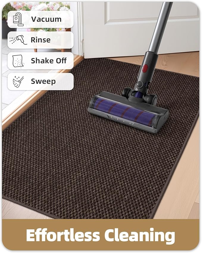 Color&Geometry Ultra-Thin Indoor Door Mat, 26"x47" Low-Profile Non-Slip Entryway Rug with Modern Geometric Texture, Washable Doormat for Entrance, Front Doors, Brown(Rolled-up NO Creases)