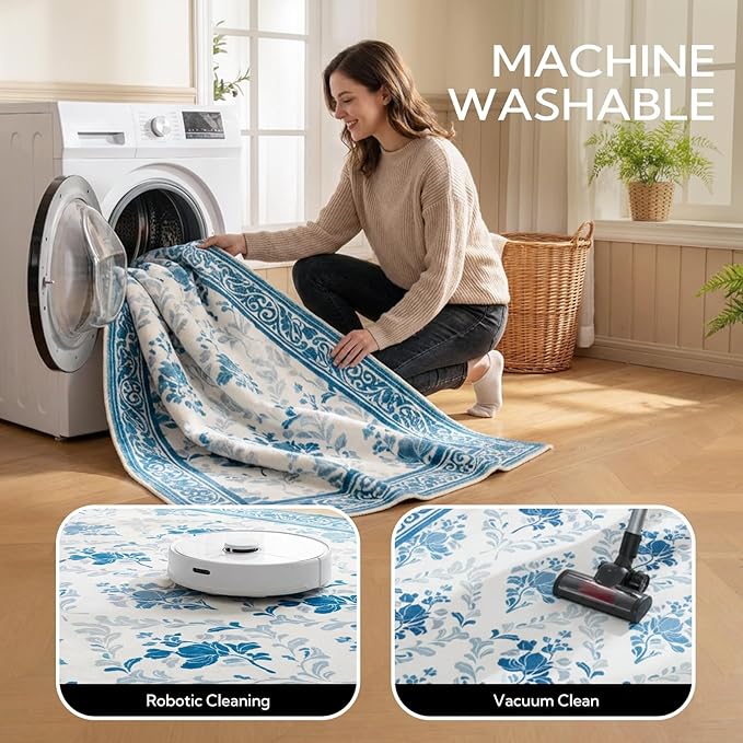 SOULFUL Medium Pile 4x6 Rugs for Living Room - Soft Underfoot Area Rug - Greige Boho Floral - Washable Non-Slip - Perfect for Bedroom Kids Room Under Dining Table Office